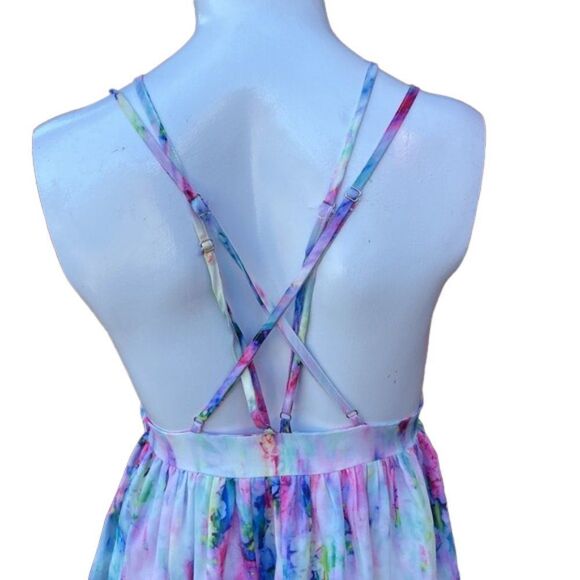 L'Atiste Pink Blue Tie Dye Strappy Low Cut Empire Waist Flowy Maxi Dress Small - Picture 7 of 8